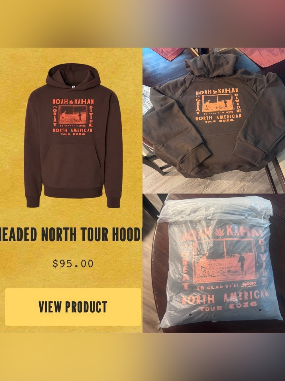 Noah Kahan The Great Divide Tour Official Merch–Headed North Hoodie Size Large